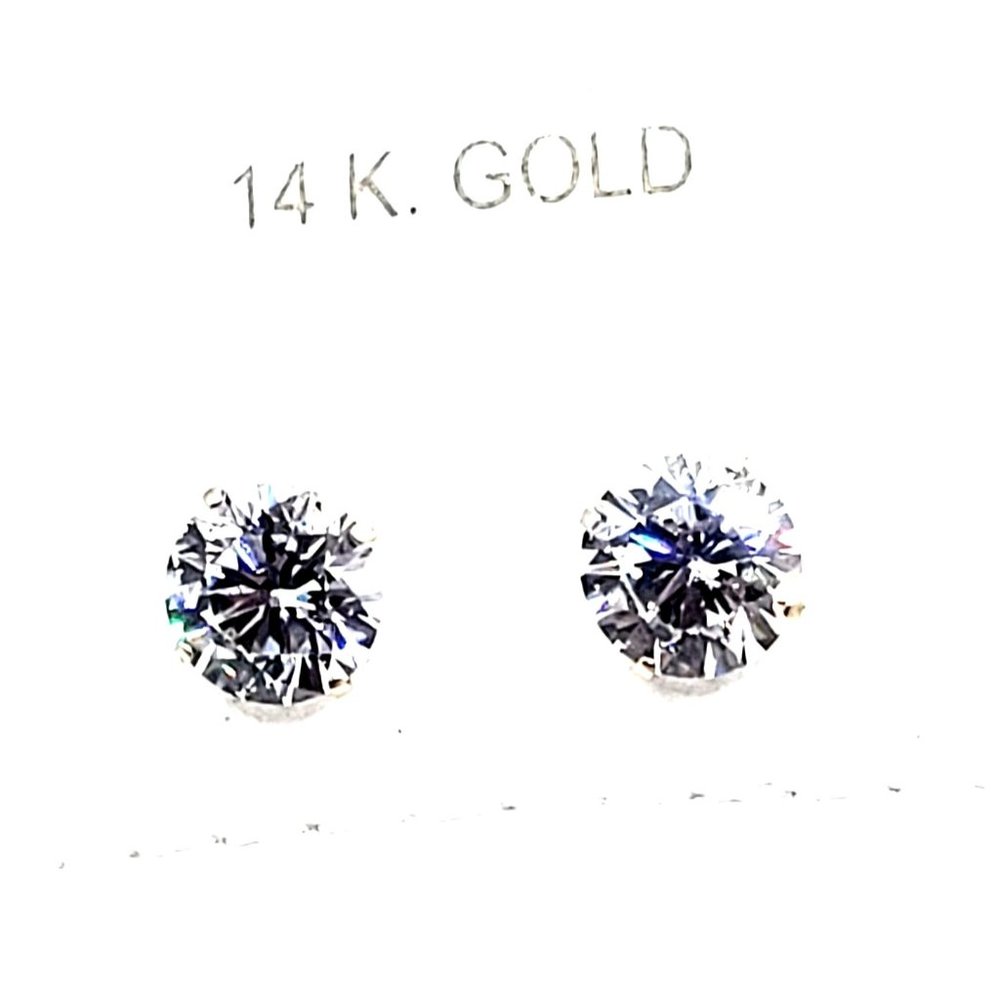 Solid 14K Gold Cubic Zirconia Solitaire Stud Earrings